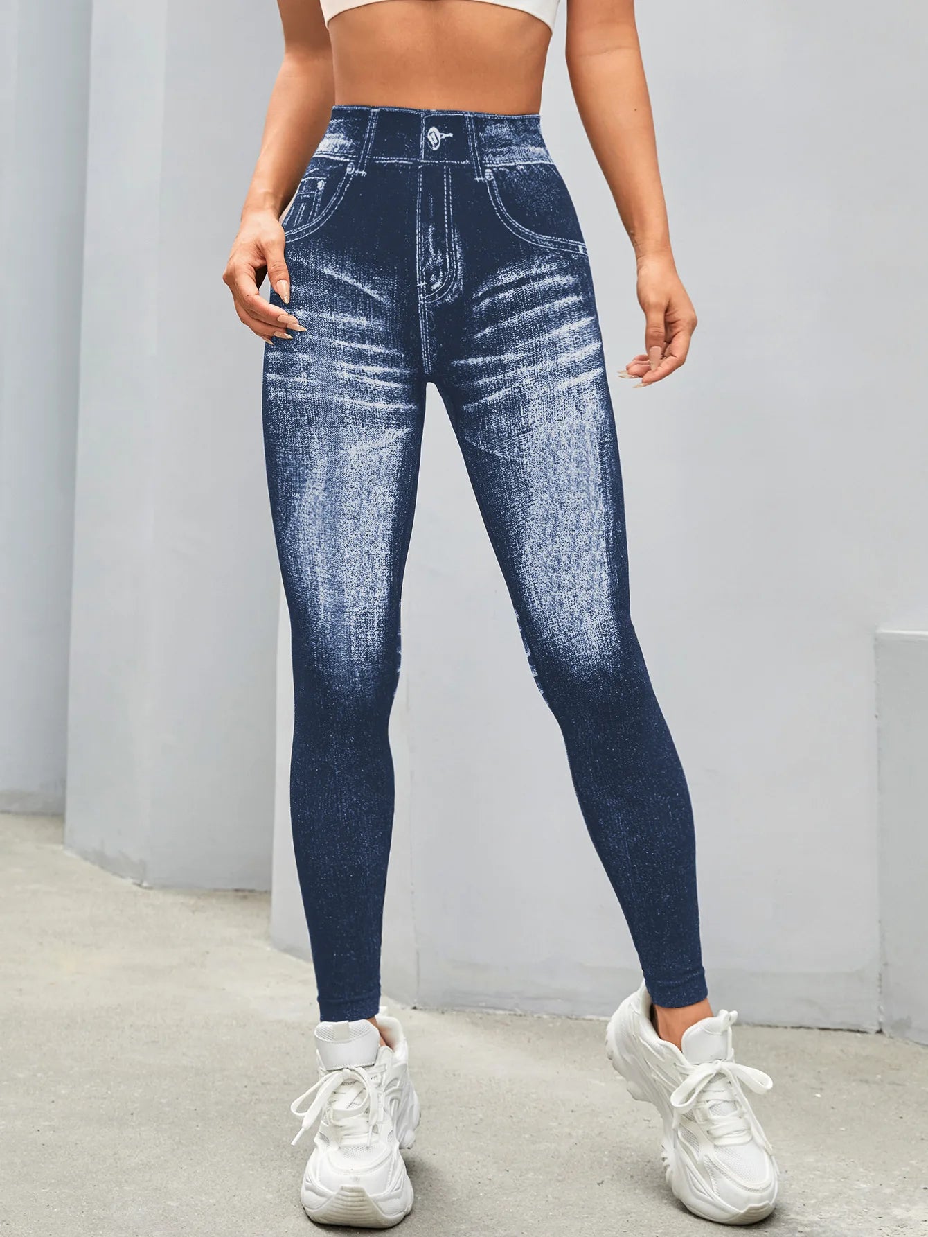 Leggings Gym Faux Denim Sans Couture Elastique Training | Fitness Femme
