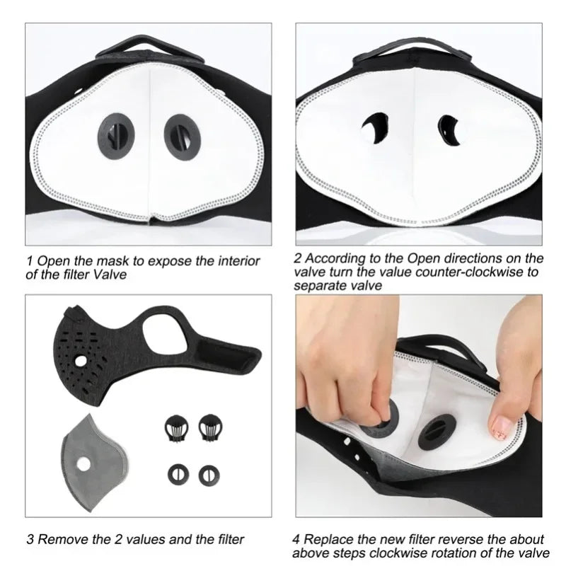 Masque à Valve respiratoire, masque antibuée et anti-poussière, filtre PM2.5, masque au charbon actif, masque de sport de plein air, cyclisme, moto