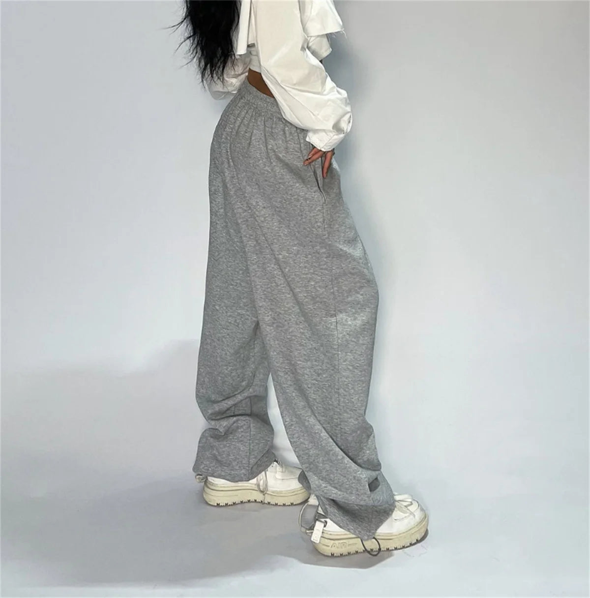 Jogging décontracté pour femmes, couleur unie, taille haute, à lacets.