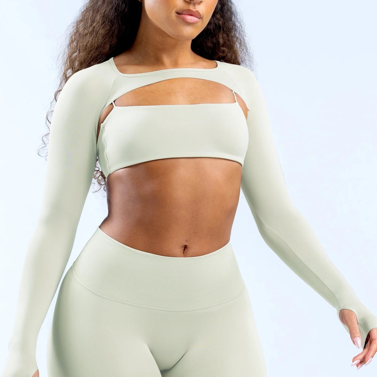 Ensemble 3pcs sans couture femme fitness élastique respirant haussement d’épaules sports à manches longues (ne contient pas de soutien-gorge) | Fitness Femme