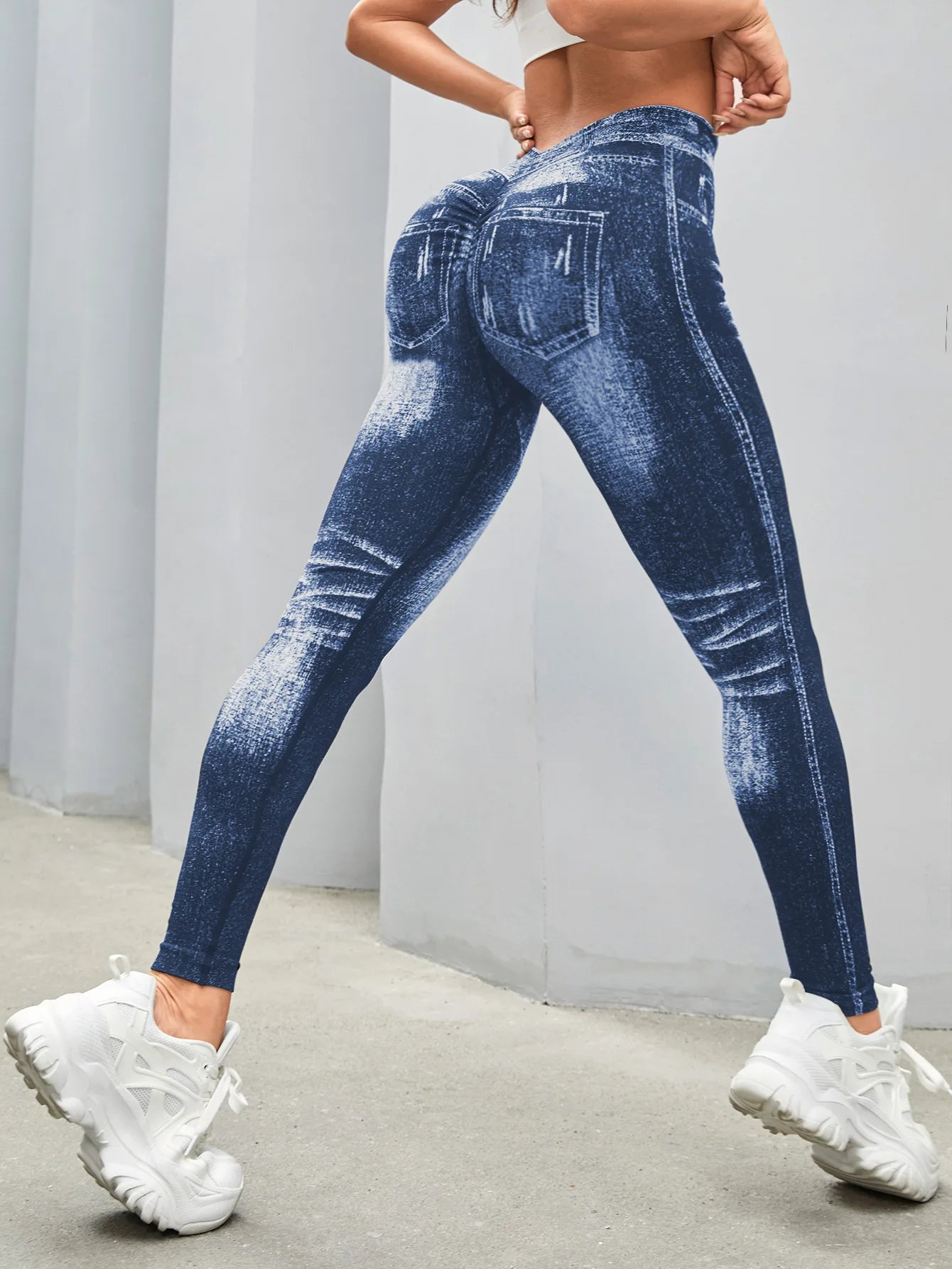 Leggings Gym Faux Denim Sans Couture Elastique Training | Fitness Femme