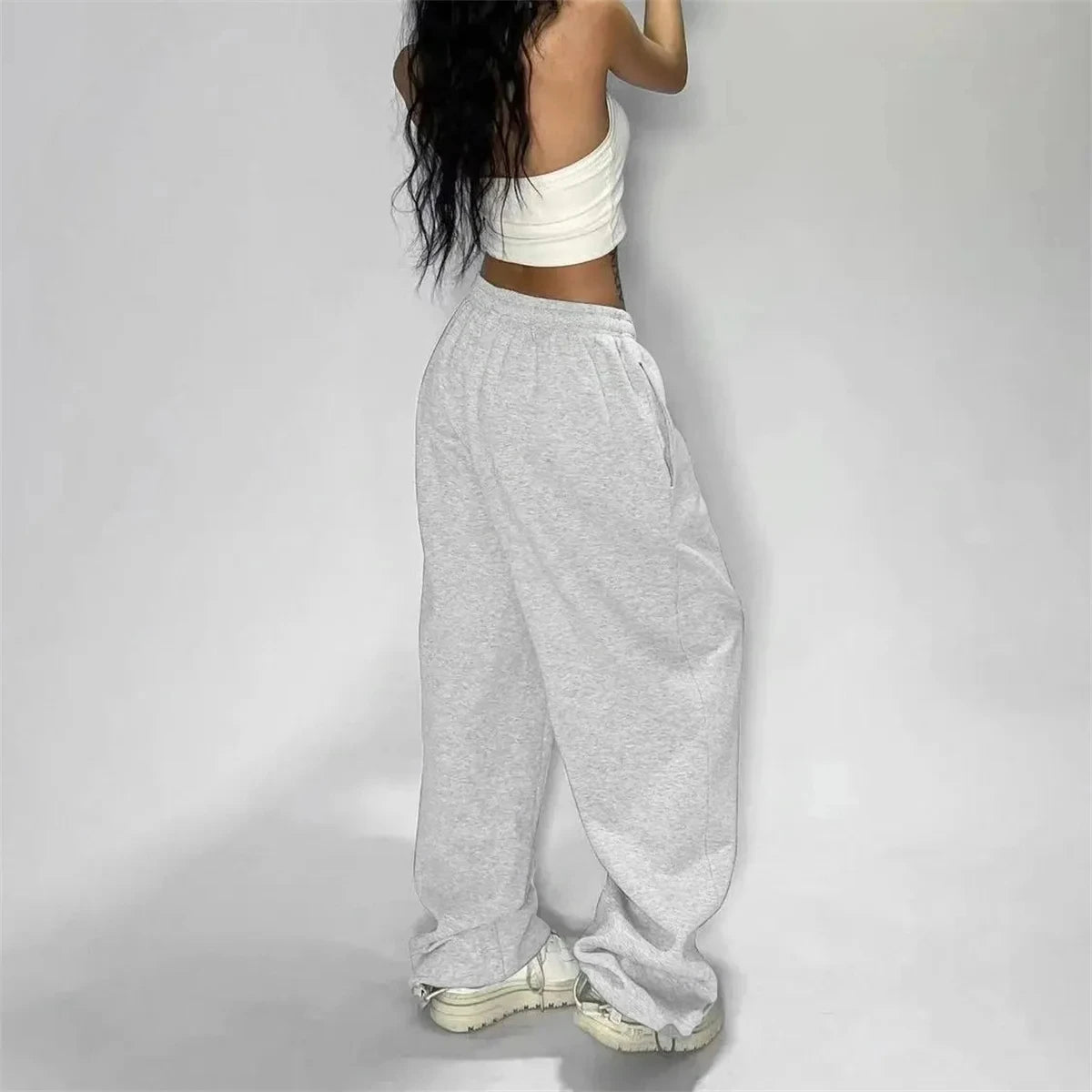 Jogging décontracté pour femmes, couleur unie, taille haute, à lacets.