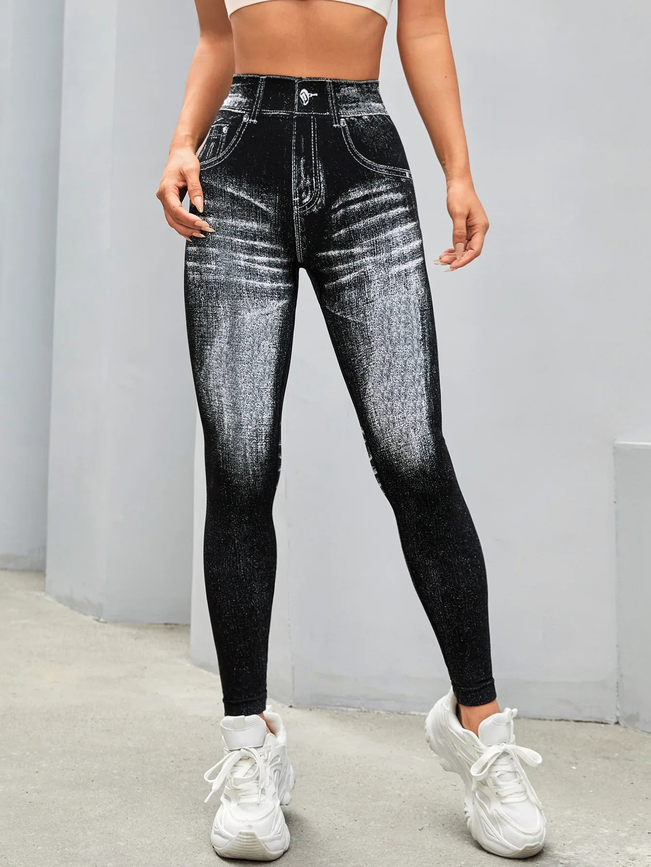 Leggings Gym Faux Denim Sans Couture Elastique Training | Fitness Femme