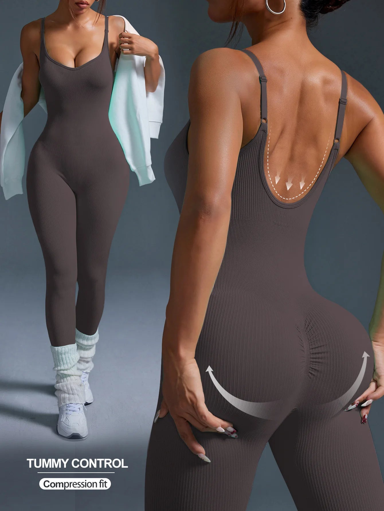 Combinaison de Sport une pièce sans couture, dos nu, moulant, tenue de Fitness, vêtements de Sport, survêtement.