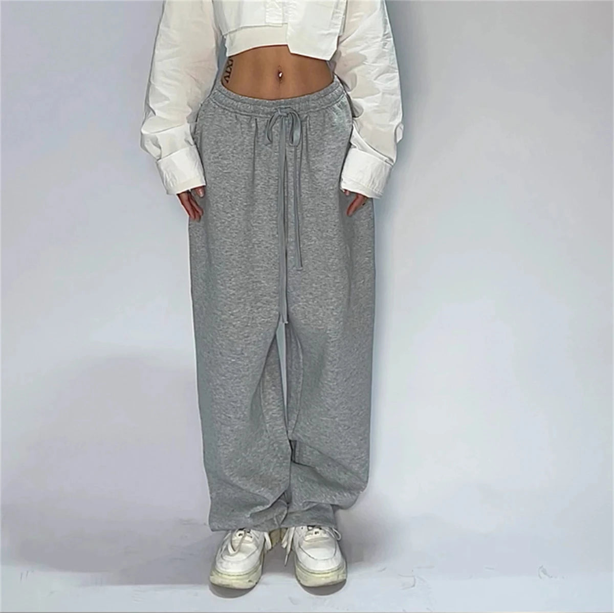 Jogging décontracté pour femmes, couleur unie, taille haute, à lacets.