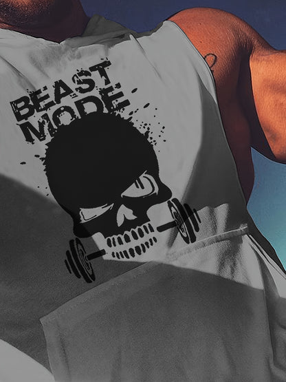 3pcs Men's Sleeveless Hooded Stringers Workout Tank Tops Skull Bodybuilding Workout Shirts