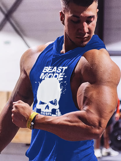 3pcs Men's Sleeveless Hooded Stringers Workout Tank Tops Skull Bodybuilding Workout Shirts