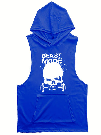 3pcs Men's Sleeveless Hooded Stringers Workout Tank Tops Skull Bodybuilding Workout Shirts