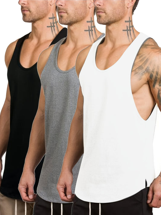 3 Packs Men'S Workout Tank Top Gym Muscle Tee Fitness Bodybuilding ...