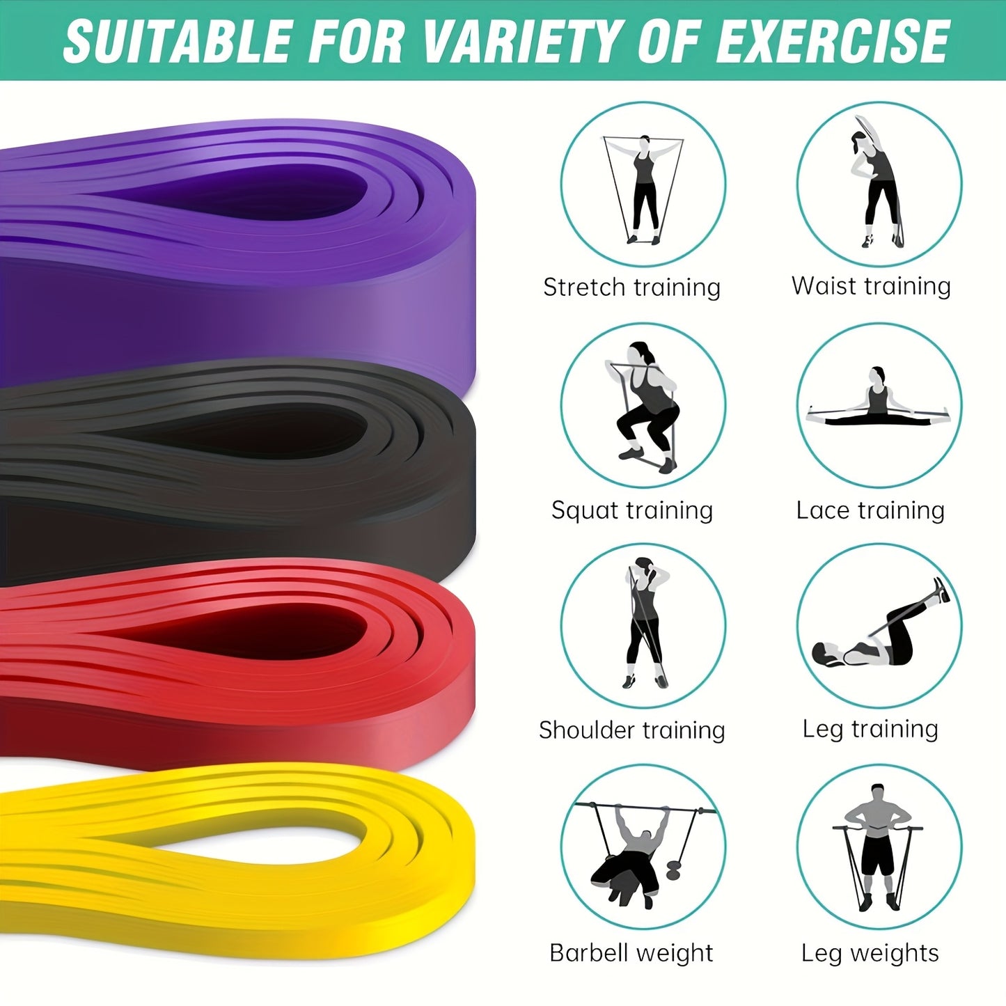 Bande de résistance robuste|||||||||| de 5 à 230 lb d’une longueur de 82 pouces - 5 options de couleurs (vert, bleu, noir, rouge, doré) | 5-230 lb Niveaux de poids | Musculation et musculation pour hommes et femmes | Opération multicolore
