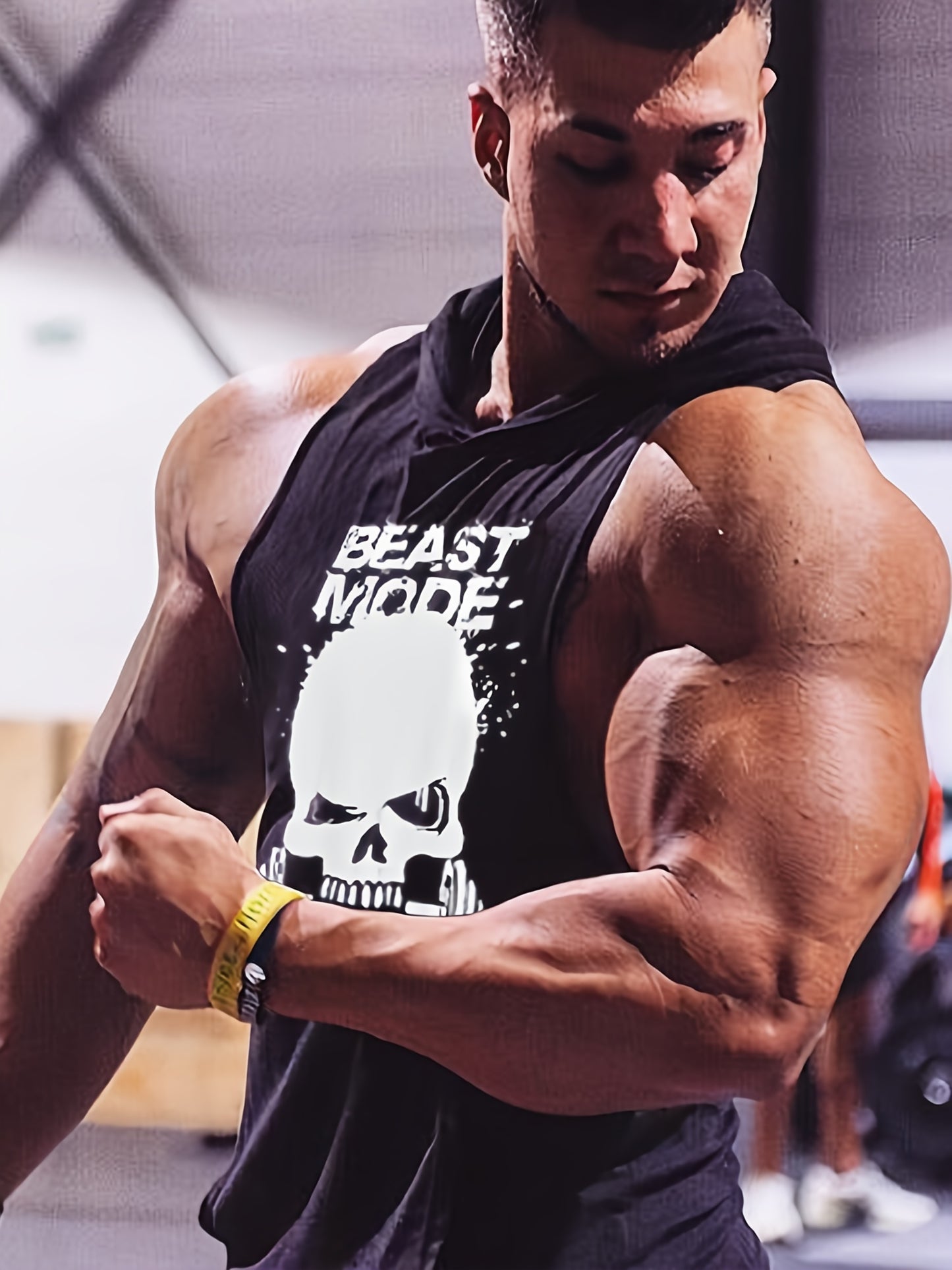 3pcs Men's Sleeveless Hooded Stringers Workout Tank Tops Skull Bodybuilding Workout Shirts