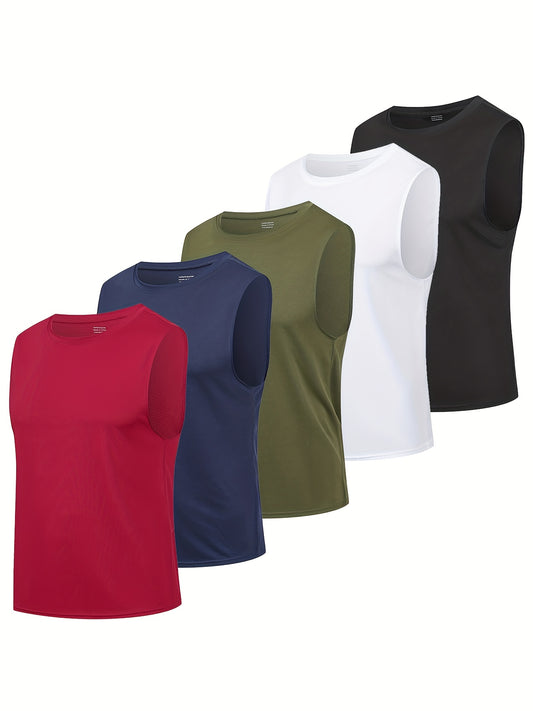 Lot de 5 débardeurs athlétiques pour hommes, hauts de fitness et de musculation respirants sans manches, vêtements de sport sportifs dans des couleurs assorties | Fitness Hommes