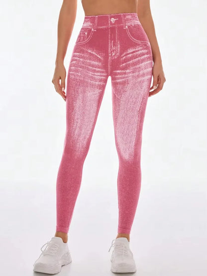 Leggings Gym Faux Denim Sans Couture Elastique Training  | Fitness Femme