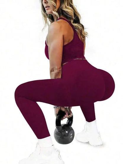 Pantalon de yoga serré sans couture pour femmes, couleur unie multicolore en option  | Fitness Femme