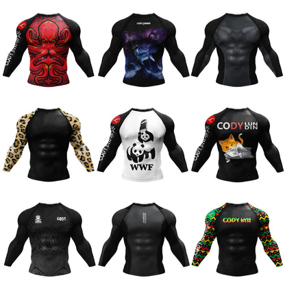 T-shirt de Compression |Manche longue pour Entraînement de combat | Grappling Sportwear mma bjj Combat Rash Guard |Vetement C