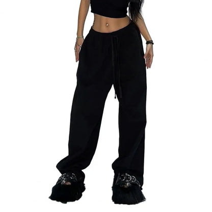 Pantalon de survêtement décontracté pour femmes, couleur unie, taille haute, à lacets, ample, jogging, classique, Baggy, Streetwear, Sport, danse