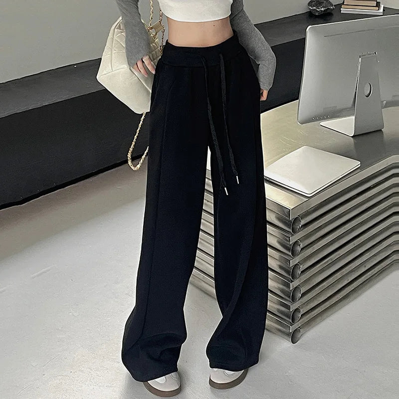 Jogging de sport élastique pour femmes, basique, blanc, gris, noir, jambes larges, droit, polyvalent, taille haute, survêtement