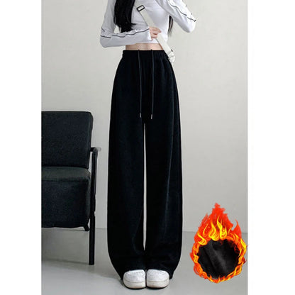 Jogging de sport élastique pour femmes, basique, blanc, gris, noir, jambes larges, droit, polyvalent, taille haute, survêtement