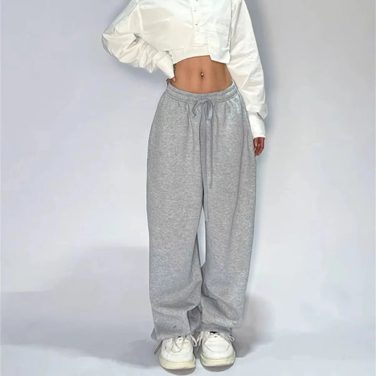 Jogging décontracté pour femmes, couleur unie, taille haute, à lacets.