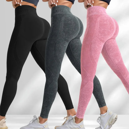 Pantalon de yoga  Taille serrée Lettre Sable Lavé Pantalon Exercice Yoga Leggings  | Fitness Femme