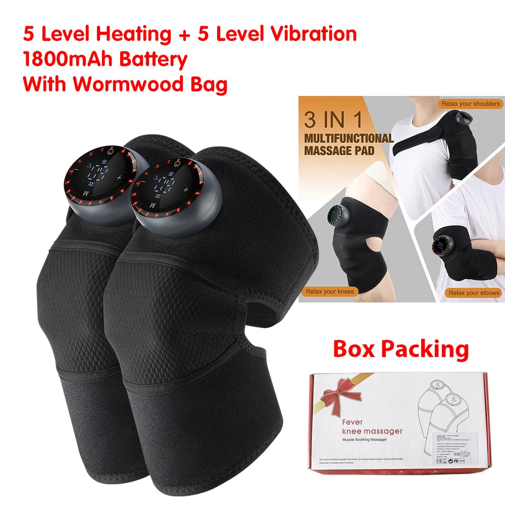 Masseur de genou Rechargeable, 3 vitesses, Massage par Vibration, attelle d'épaule réglable, coussinets chauffants électriques, chauffe-jambes et genoux