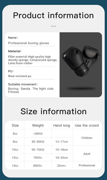 Gants de boxe professionnels pour adultes 8/10/12 14 16 | UNISEXE | Accessoires C