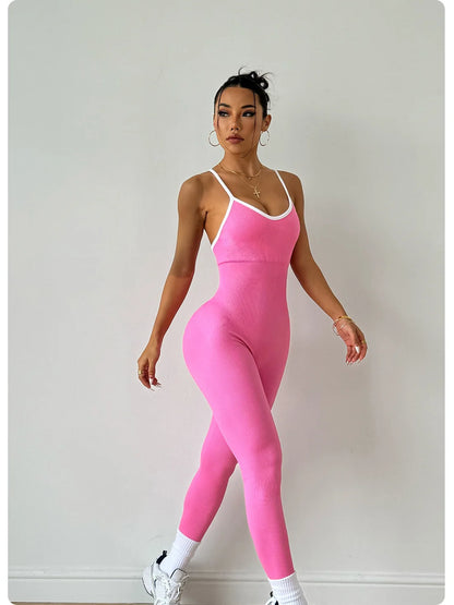 Combinaison Sexy à bretelles dans le dos croisé pour femmes, ensemble de gymnastique, entraînement, Yoga, vêtements de sport, une pièce, combinaison de sport, Fitness, body d'entraînement