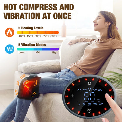 Masseur de genou Rechargeable, 3 vitesses, Massage par Vibration, attelle d'épaule réglable, coussinets chauffants électriques, chauffe-jambes et genoux