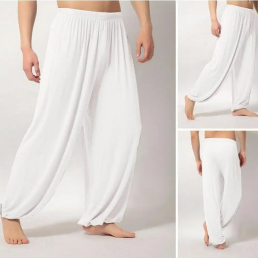 Sarouel pour hommes couleur unie pantalons de Yoga exercice du matin Tai Chi pantalon décontracté pantalon à jambes larges pantalons longs sarouel pantalons masculins