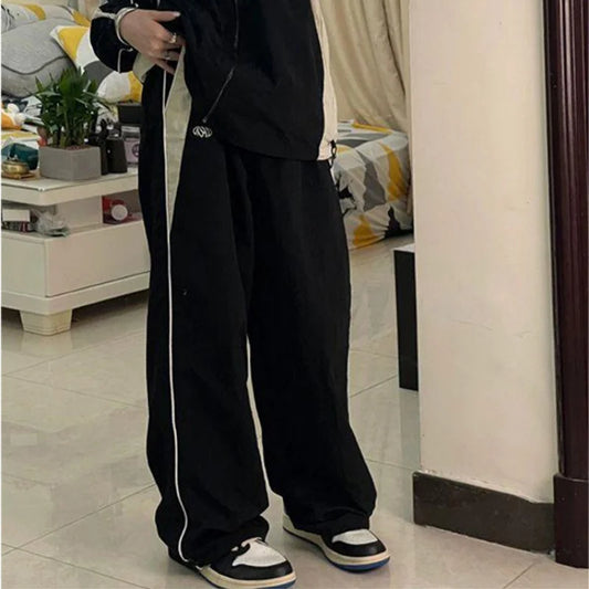 Pantalon Baggy ample rétro pour femmes, mode femmes, taille haute, jambes larges, pantalon de survêtement décontracté.
