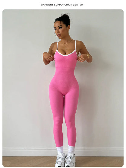 Combinaison Sexy à bretelles dans le dos croisé pour femmes, ensemble de gymnastique, entraînement, Yoga, vêtements de sport, une pièce, combinaison de sport, Fitness, body d'entraînement