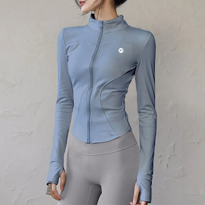 Veste de course à fermeture éclair pour femmes, légère et extensible, avec trous pour les pouces, vêtements de sport respirants
