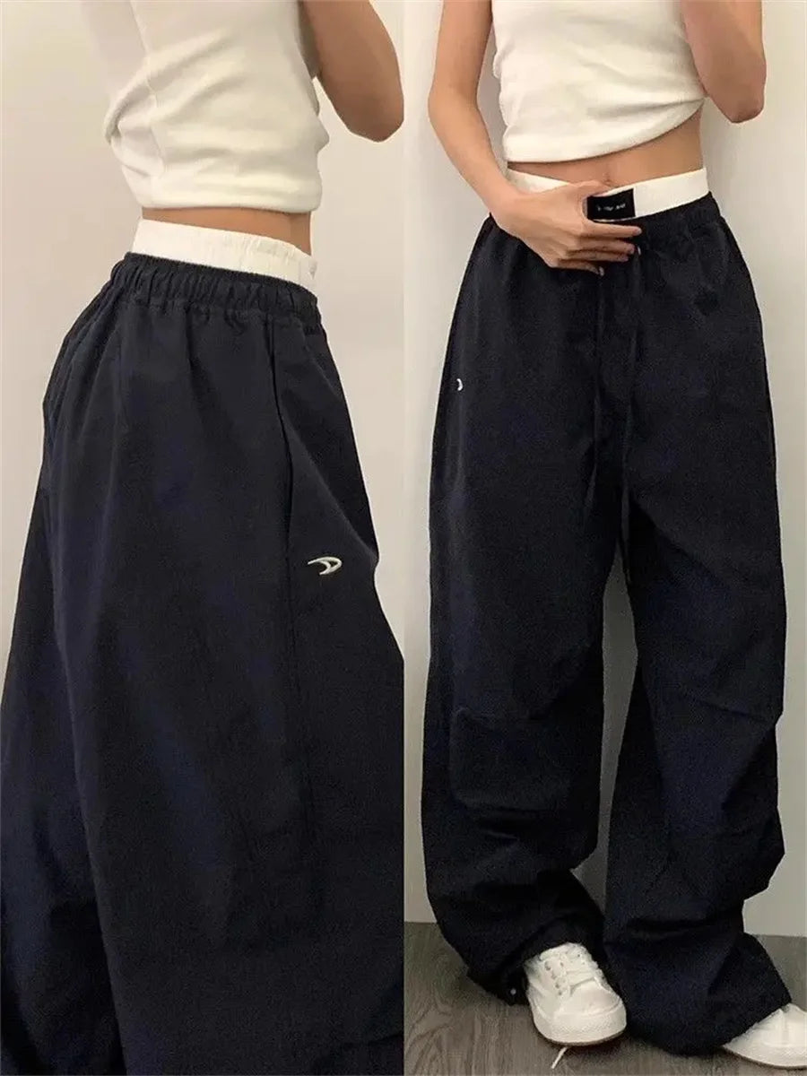 Pantalon Cargo pour femmes, taille haute, américain, séchage rapide, Baggy Hip Hop, décontracté, jambes larges, Streetwear, été, 2025