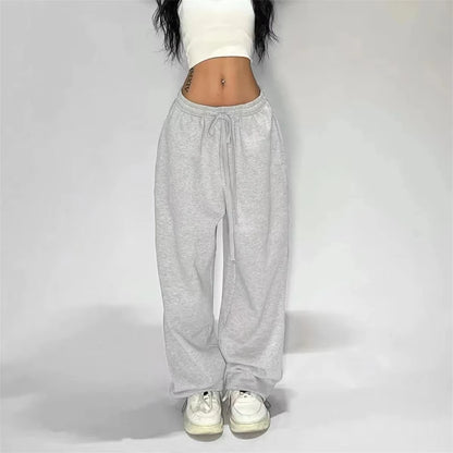 Jogging décontracté pour femmes, couleur unie, taille haute, à lacets.