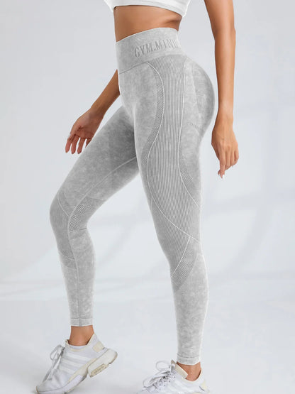 Pantalon de yoga  Taille serrée Lettre Sable Lavé Pantalon Exercice Yoga Leggings  | Fitness Femme