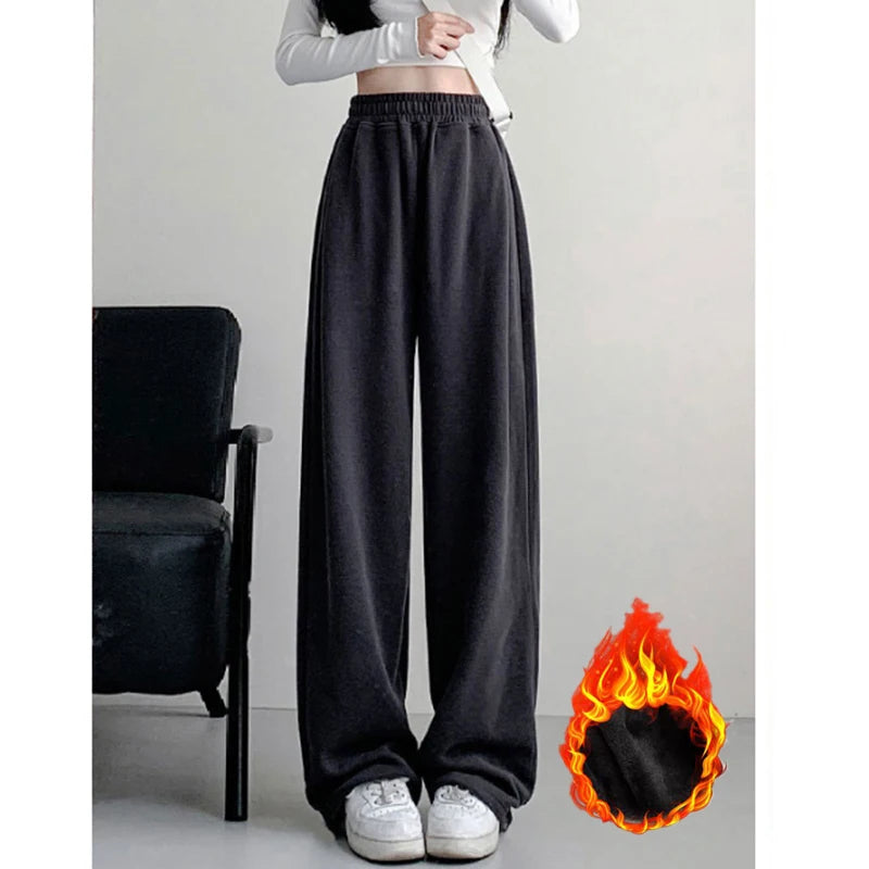 Jogging de sport élastique pour femmes, basique, blanc, gris, noir, jambes larges, droit, polyvalent, taille haute, survêtement