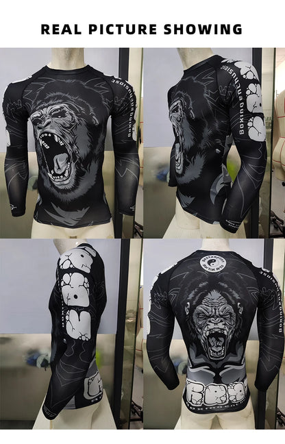 T-shirt de Compression |Manche longue pour Entraînement de combat | Grappling Sportwear mma bjj Combat Rash Guard |Vetement C
