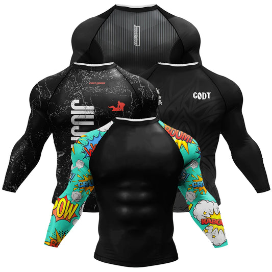 T-shirt de Compression |Manche longue pour Entraînement de combat | Grappling Sportwear mma bjj Combat Rash Guard |Vetement C