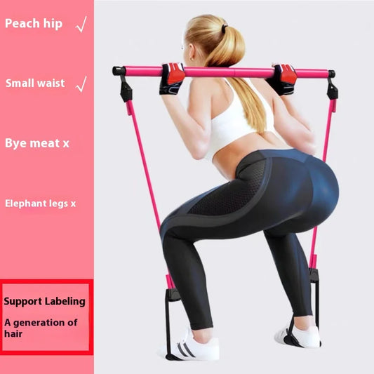 Bâton de Pilates – Barre de fitness réglable pour l'entraînement à domicile, le yoga, l'étirement et le tonification – Tige d'exercice portable avec bandes élastiques