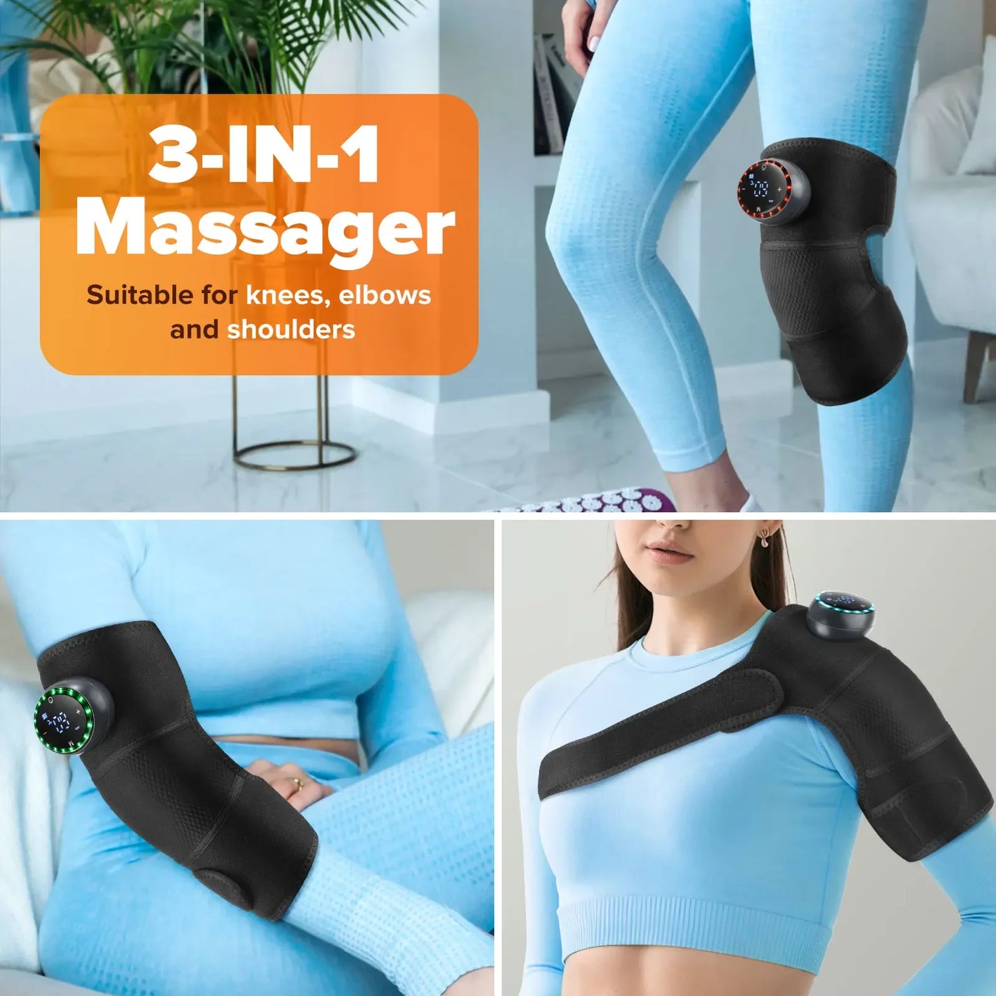 Masseur d'épaule thermique 3 en 1 pour genou, épaule, coude, attelle chauffante, Support sans fil, ceinture, genouillère, Circulation sanguine