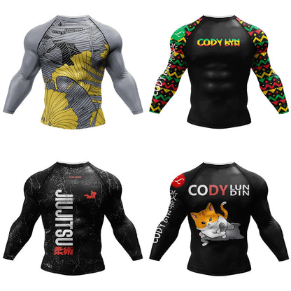 T-shirt de Compression |Manche longue pour Entraînement de combat | Grappling Sportwear mma bjj Combat Rash Guard |Vetement C