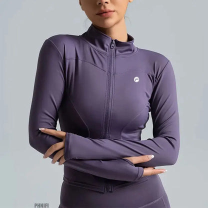 Veste de course à fermeture éclair pour femmes, légère et extensible, avec trous pour les pouces, vêtements de sport respirants