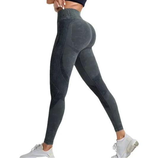 Pantalon de yoga  Taille serrée Lettre Sable Lavé Pantalon Exercice Yoga Leggings  | Fitness Femme