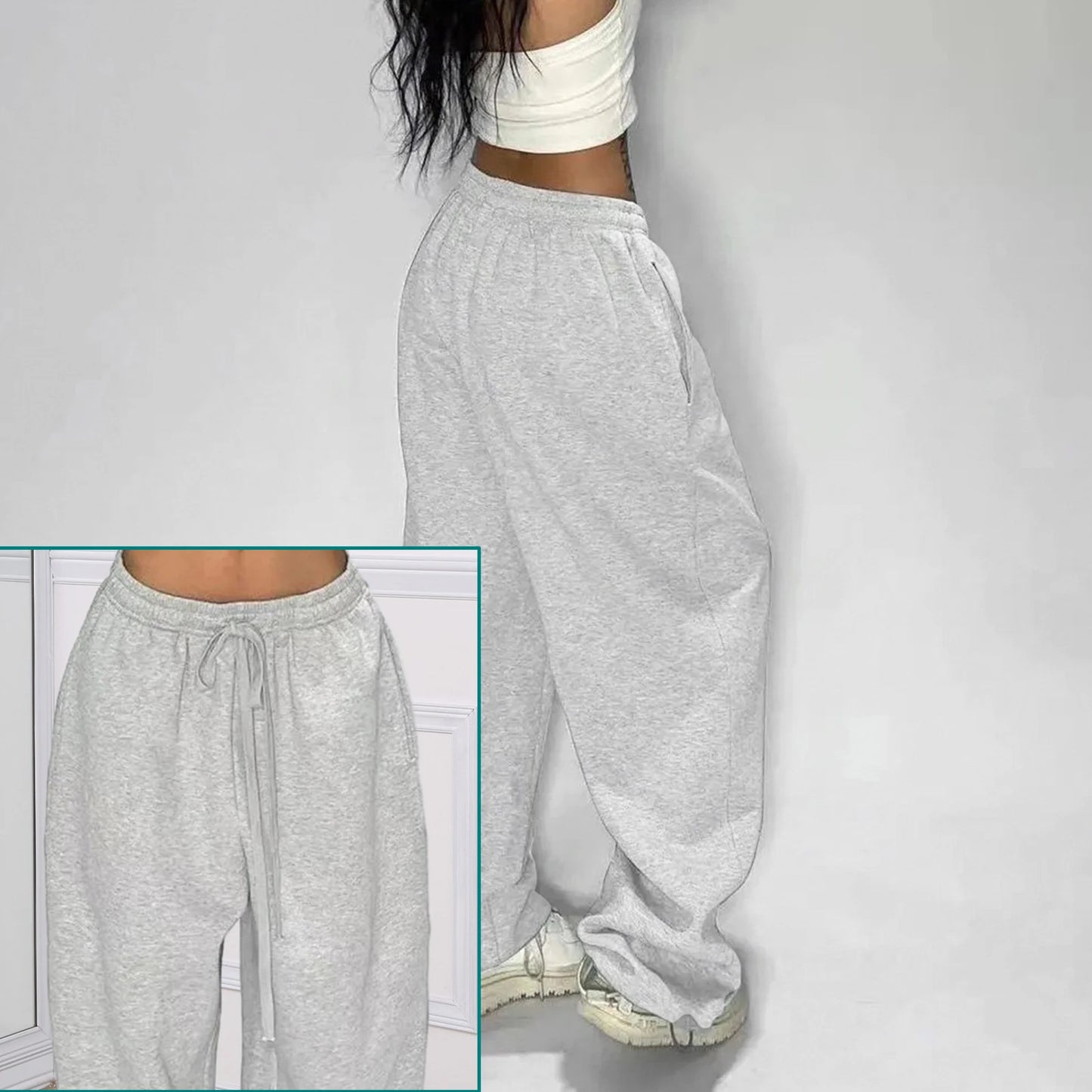 Pantalon de survêtement décontracté pour femmes, couleur unie, taille haute, à lacets, ample, jogging, classique, Baggy, Streetwear, Sport, danse