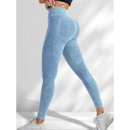 Pantalon de yoga  Taille serrée Lettre Sable Lavé Pantalon Exercice Yoga Leggings  | Fitness Femme