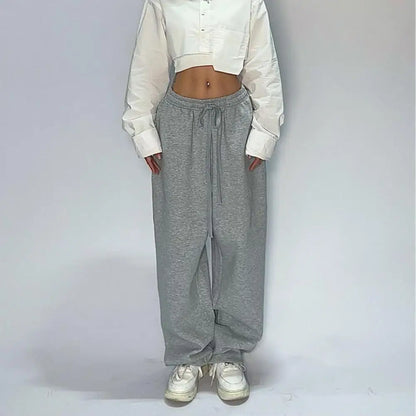 Pantalon de survêtement décontracté pour femmes, couleur unie, taille haute, à lacets, ample, jogging, classique, Baggy, Streetwear, Sport, danse