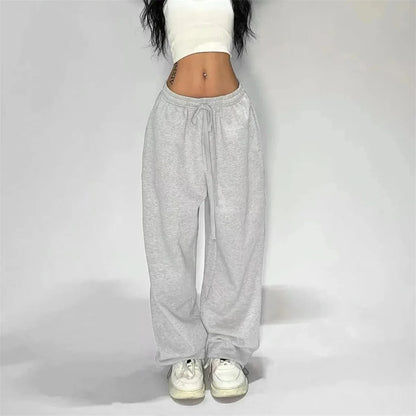 Jogging décontracté pour femmes, couleur unie, taille haute, à lacets.