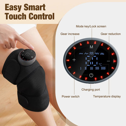 Masseur de genou Rechargeable, 3 vitesses, Massage par Vibration, attelle d'épaule réglable, coussinets chauffants électriques, chauffe-jambes et genoux