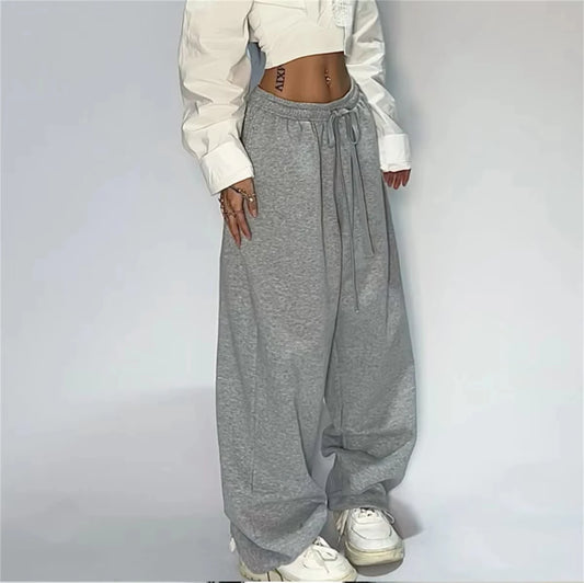 Jogging décontracté pour femmes, couleur unie, taille haute, à lacets.