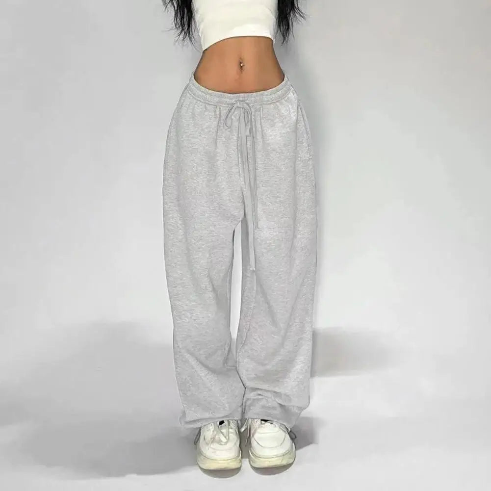 Pantalon de survêtement décontracté pour femmes, couleur unie, taille haute, à lacets, ample, jogging, classique, Baggy, Streetwear, Sport, danse